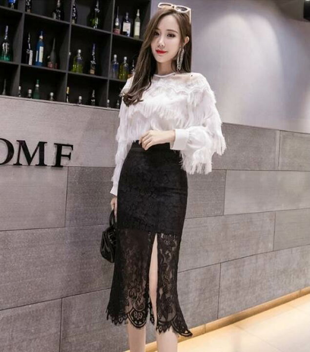 楽天市場】スカート タイトスカート レース スリット 大人可愛い  