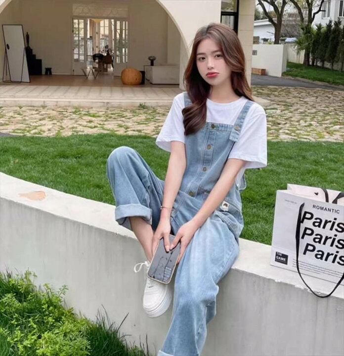 楽天市場】トップス Tシャツ オールインワン サロペット 白シャツ 白 