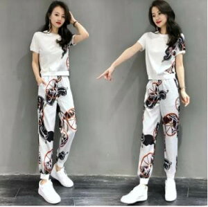 【お買物マラソン お得なクーポン配布中】セットアップ Tシャツ ズボン ジャージ ストレートパンツ 袖あり 半袖 Uネック 細身 ストレート 上下セット 2点セット シンプル カジュアル おしゃ