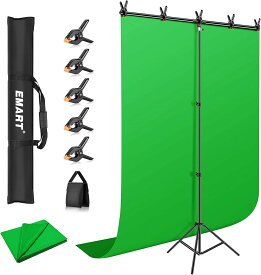 【P5倍★】EMART 背景スタンド T字背景スタンド グリーンバック 白 黒 150X260cm 撮影スタンド 幅、高さ調節可能 背景スタンドセット 白布 150x200cm 白背景 生放送 web会議 背景紙 クロマキー合成 テレワーク オンライン授業 宅コス コスプレスタジオ