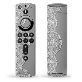 Fire TV Stick 第2世代 リモコン専用スキンシール Amazonビデオ Alexa 全面 フル 背面 正面 液晶 ステッカー ケース 保護シール 人気 005376 グレー　白　レース