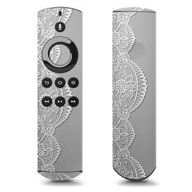 Fire TV Stick 第1世代 リモコン用 全面 スキンシール Amazonビデオ Alexa フル 背面 側面 正面 液晶 ステッカー ケース 保護シール 人気 005376 グレー　白　レース