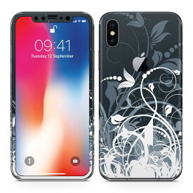 iPhoneX 対応 アイフォン テン 全面スキンシール フル 背面 側面 正面 液晶 スマホケース ステッカー スマホカバー ケース 保護シール スマホ スマートフォン 人気 007666 花　フラワー　黒　ブラック