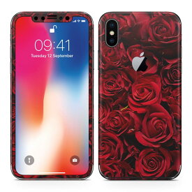 iPhoneX 対応 アイフォン テン 全面スキンシール フル 背面 側面 正面 液晶 スマホケース ステッカー スマホカバー ケース 保護シール スマホ スマートフォン 人気 008204 花　フラワー　写真　薔薇　赤　レッド