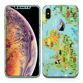 igsticker iPhone Xs Max iphonexsmax 対応 apple アップル アイフォン アイフォーン 全面スキンシール フル 背面 側面 正面 液晶 スマホケース ステッカー スマホカバー ケース 保護シール スマホ スマートフォン 人気 014138 世界地図　動物