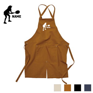 女子テニスプレイヤー 名入れエプロン ウォッシュキャンバス ツイルエプロン クロスタイプ ワークエプロン デニム インディゴ キャメル ブラック ナチュラル カフェエプロン 飲食店 喫茶店