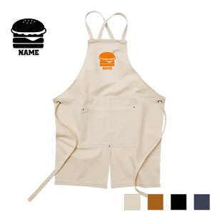 ハンバーガー 名入れエプロン ウォッシュキャンバス ツイルエプロン クロスタイプ ワークエプロン デニム インディゴ キャメル ブラック ナチュラル カフェエプロン 飲食店 喫茶店 作業用