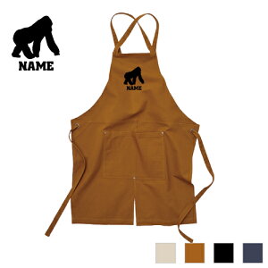 ゴリラ 名入れエプロン ウォッシュキャンバス ツイルエプロン クロスタイプ ワークエプロン デニム インディゴ キャメル ブラック ナチュラル カフェエプロン Gorilla、ドンキーコング、 飲