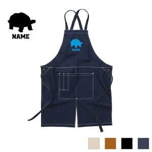 カメ 名入れエプロン ウォッシュキャンバス ツイルエプロン クロスタイプ ワークエプロン デニム インディゴ キャメル ブラック ナチュラル カフェエプロン 亀、Turtle、爬虫類 飲食店 喫茶