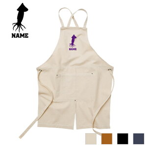 イカ 名入れエプロン ウォッシュキャンバス ツイルエプロン クロスタイプ ワークエプロン デニム インディゴ キャメル ブラック ナチュラル カフェエプロン 刺身、寿司、烏賊 飲食店 喫茶