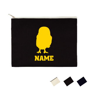 「フクロウ」名入れフラットポーチLサイズ ポーチ マルチケース マルチポーチ 小物入れ 収納 おもちゃバッグ クラッチバッグ 推し活 メンズ レディース オリジナル お揃い オーダーメイド