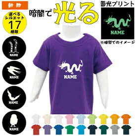 「動物3」光るプリント名入れTシャツ 蓄光 チンアナゴ　龍 ドラゴン ペガサス 人魚 オオハシ 白鳥 ツバメ コウモリ キツツキ 鷲 ユニコーン お茶会