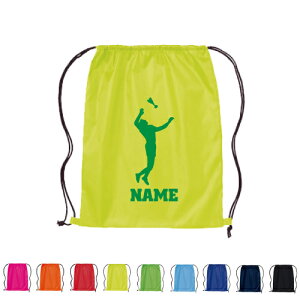 インディアカ1 名入れランドリーバッグ リュックサック ポリエステルバッグ 部活 スポーツ プール 着替え入れ アウトドア 遠征 合宿 旅行 キャンプ 卒団記念品 シャトル コック ネット