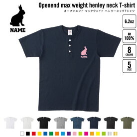 うさぎ 名入れヘンリーネックTシャツ ヘンリーネック 名入れTシャツ 首元ネコ目ボタン ボタンTシャツ 首元アクセント メンズ レディース ウサギ 兎 Rabbit