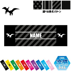 プテラノドン3 名入れ冷感タオル 冷却タオル クールタオル ストライプ ドット 水玉 柄タオル ポリエステル ネックタオル クール 清涼 首ケア 暑さ対策 熱中症対策 スポーツタオル 【rkct】恐竜　化石　肉食　草食　雑食　海　陸