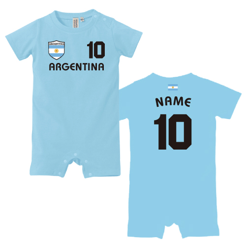 サッカーユニフォーム・名入れロンパース「アルゼンチン」/アルゼンチン代表、ベビー服、出産祝い70cm、80cm、カバーオール【fb】名前入り、おなまえ