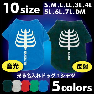光るお名前入りドッグTシャツ「骨」 反射タイプ 蓄光タイプ 発光 夜光塗料 お散歩グッズ dt_hikaru【EDT】