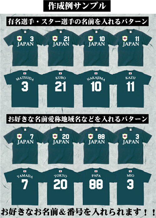 楽天市場 日本サッカーユニフォームｔシャツ 背番号 名入れ 代表 Japan Nippon レプリカ メンズ レディース キッズ Football 蹴球 フットボール Soccer 代表ユニ ホーム アウェイ 背ネーム マーキング Emblem楽天市場店
