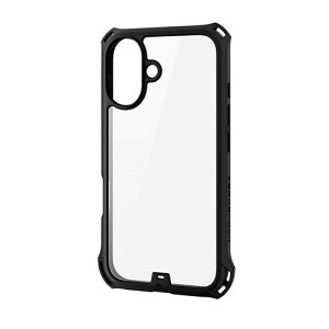 �G���R�� iPhone 16 �n�C�u���b�h�P�[�X ZEROSHOCK �t���[���J���[ �w�ʃN���A �u���b�N PM-A24AZEROFCBK