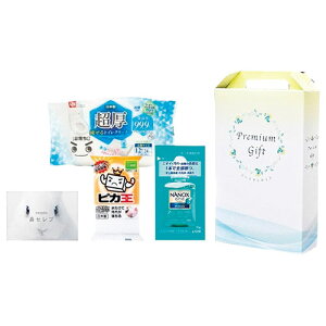 【5セット】 プレミアムギフトセット7 (激落ち超厚流せるトイレクリーナー大判・メラミンスポンジ・鼻セレブポケットティッシュ・ライオンナノックスワンプロ) 22555514X5