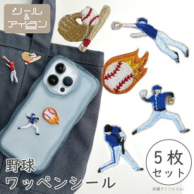 ワッペン 大人向け シール アイロン 両用 【 野球 ミニ ワッペン 5枚セット 】 野球柄 ワンポイント 刺繍 スポーツ 少年野球 野球部 小さい アップリケ ワッペン専門店
