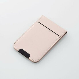 エレコム AMS-BPDSFGYL カードポケット付き背面フリーアングルスタンド ピンクベージュ（MagSafe対応iPhone用）