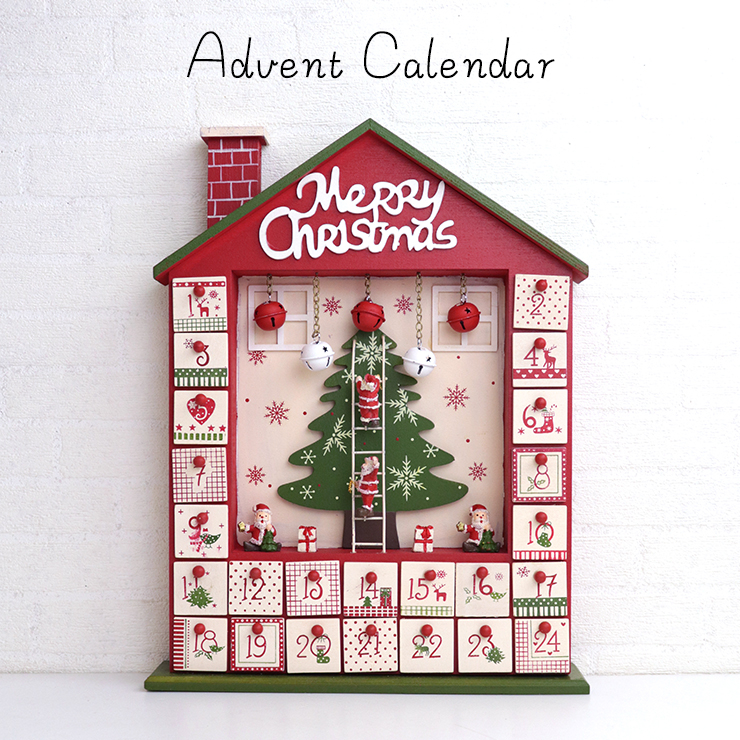 アドベントカレンダー クリスマス ウッド Xmas 木製 C-7765 薄型 カラフル レンガ えんとつ レッド 木のおもちゃ かわいい おしゃれ 置物 玄関ギフト プレゼント
