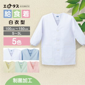 給食着 白衣型 制菌加工 学校給食 給食着 給食エプロン 給食割烹着 小学校 中学校 無地 給食服 白衣 エプロン 給食衣 調理実習 小学生 中学生 子ども 子供用 100 110 120 130 140 150 S M L LL 3L　N#505 UDK ラビットアース 入学 入園