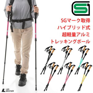 安心のSGマーク取得 トレッキングポール 2本セット ハイブリッド式 アンチショック機能 オプションパーツが12個付きで豊富 軽量 アルミ製 収納袋付き 登山 登山用 杖 ステッキ アウトドア キ