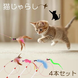 猫じゃらし ねこじゃらし ワイヤータイプ 釣竿型 猫 おもちゃ ネコじゃらし 猫用おもちゃ 猫グッズ じゃらし ストレス発散 ストレス解消 運動不足解消 羽 虫 魚 鳥 鈴付き [4本セット] [クリックポスト対応]