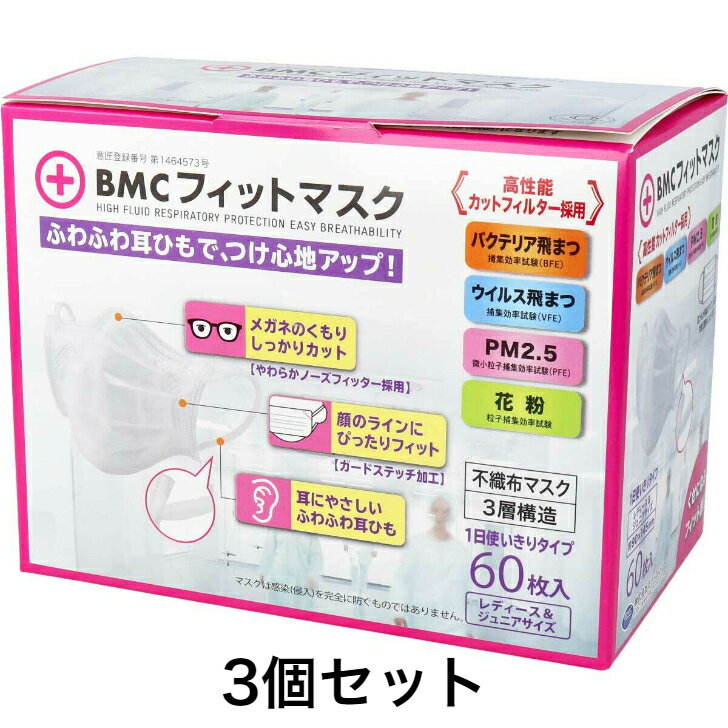 BMC フィットマスク 1日使い切りタイプ レディースジュニアサイズ 60枚入<br>◇北海道・沖縄・一部離島への発送は別途送料がかかります。