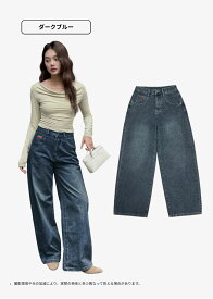 【90sヴィンテージ風】バギーデニム レディース ルーズ ワイドパンツ ブラックデニム ボーイフレンド ジーンズ ストリート Y2K 春 夏 秋 冬 S/M/L 26夏 3色展開