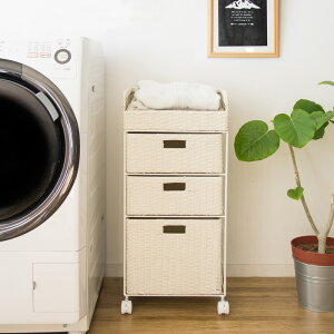 【返品OK!条件付】ラタン ランドリーチェスト 脱衣所 洗面所 収納 幅36×奥行き29×高さ79cm MIYATAKE 宮武製作所 RB-358-IV アイボリー かわいい おしゃれ チェスト 洗濯機 脱衣所収納 キャスター付