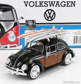 MOTORMAX ミニカー 1/24 フォルクスワーゲン ビートル 1968 サーフボード付き (ブラック/ウッドパネル)