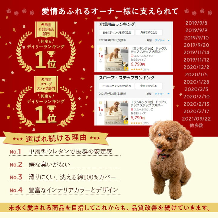 楽天市場】【ランキング1位】 ドッグステップ ステップ 犬用ステップ スロープ 犬 犬用 ペット用 階段 ペットステップ ペットスロープ 洗濯 クッション ウレタン 綿100% 踏み台 小型犬 室内犬 段差解消 ヘルニア 脱臼 ケガ防止 グレー アイボリー 高齢犬 介護用品 ペット ... 楽天市場】【ランキング1位】 ドッグステップ ステップ 犬用ステップ スロープ 犬 犬用 ペット用 階段 ペットステップ ペットスロープ 洗濯 クッション ウレタン 綿100% 踏み台 小型犬 室内犬 段差解消 ヘルニア 脱臼 ケガ防止 グレー アイボリー 高齢犬 介護用品 ペット ...