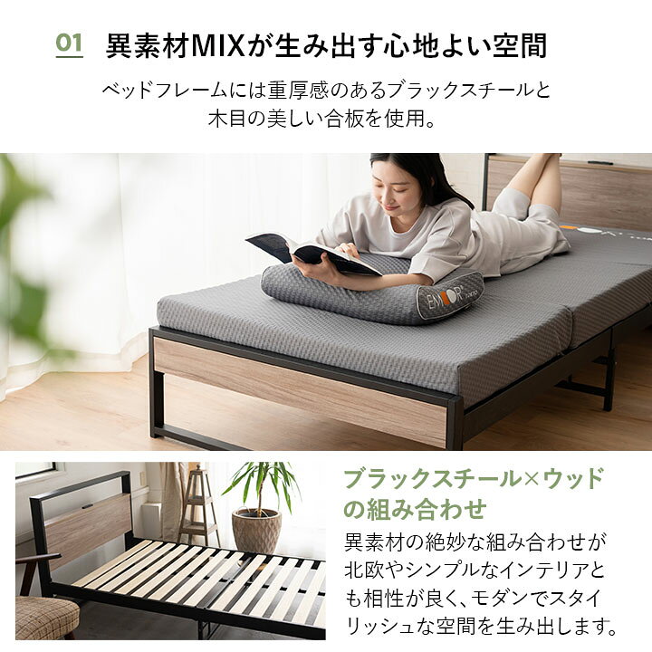 楽天市場】すのこベッド 3つ折り マットレス セット シングル 