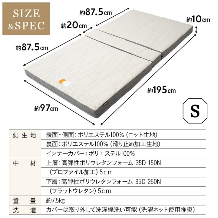 楽天市場】折りたたみベッド 専用 マットレス シングル 3つ折り 