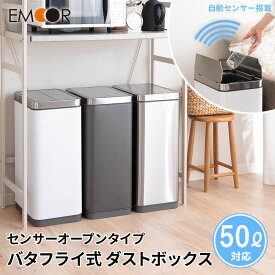 【本日全品P5倍】【1400円OFF】ゴミ箱 ダストボックス 50リットル 50L 自動開閉 電動 センサー バタフライ式 脱臭剤ポケット付き ふた付き 角型 スクエア スリム コンパクト ごみ箱 電池 お手入れ簡単 キッチン リビング オフィス 飲食店 美容室 大容量 保証あり 45L おしゃ