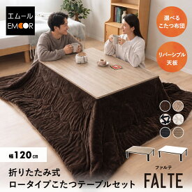 こたつセット こたつ2点セット 幅120cm 長方形 ロータイプ 折りたたみ 省スペース こたつ掛け布団 こたつ布団 こたつテーブル テーブル 机 やぐら こたつ コタツ 炬燵 リビング ダイニング 床座 あったか 暖か 冬用 防寒 寒さ ファルテ 無地 北欧 送料無料 エムール