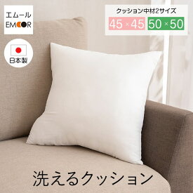 乾きが早い洗えるクッション 約45×45cm ウォッシャブル 丸洗い 日本製 水切りメッシュ エムール