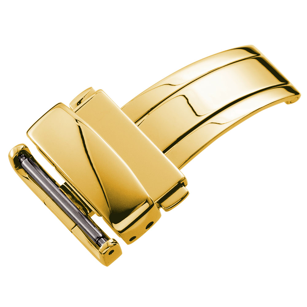 WAQUIZ ワクイズ 腕時計 ベルト 時計ベルト 腕時計ベルト 革ダブルプッシュ式 三つ折れ Dバックル ゴールド 12mm 14mm 16mm 18mm