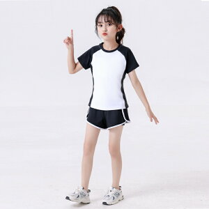 トレーニングウェア スポーツウェア ヨガウェア 女の子 上下セット 半袖 ジャージ 子供服 ランニングウェア 小学生 キッズ ガールス 体型カバー 大きいサイズ 伸縮性 通気 吸汗速乾 春夏秋