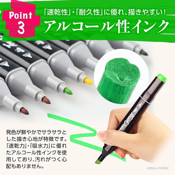楽天市場 楽天１位 イラストマーカー 40色セット マーカーペン アルコールマーカー プレゼント 初心者 子供 小学生 Emucolor
