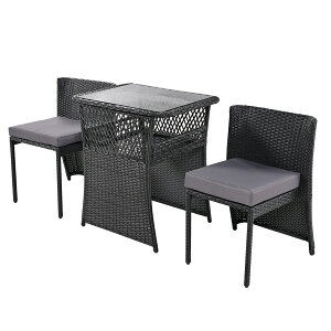 ガーデン テーブル 3点セット ラタン調 ガーデンファニチャー ベランダテーブル ガーデンテーブル ガーデンチェアー テーブル コンパクト 家具 樹脂 ホテル カフェ【グレー+グレー】