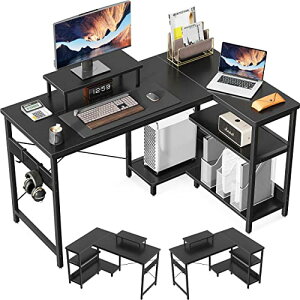 パソコンデスク l字デスク ゲーミングデスク L字型 デスク 机 幅120cm ラック付き pcデスク コーナーデスク 収納 オフィスデスク 在宅勤務 書斎 組立簡単 ブラック