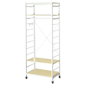 頑丈 木製 棚付き ハンガーラック ホワイト 耐荷重 80kg 棚 4段 キャスター付き 幅 77.5 高さ192.5 cm