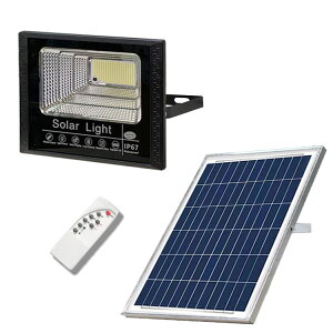 LEDソーラー投光器 65W相当 防水 電気代ゼロ 配線工事不要 リモコン付 調光機能 太陽光充電 作業灯 防犯灯 庭園照明 看板照明 昼光色