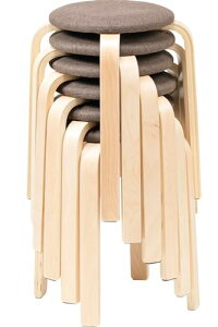 イーサプライ スツール 木製 クッション ファブリック 北欧 ナチュラル スタッキング おしゃれ 丸椅子 完成品 6脚セット グリーン