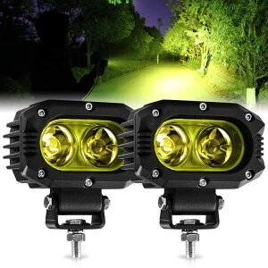 イエロー 狭角 LEDフォグランプ 60W 12V/24V汎用 3200K LEDワークライト IP68防水LED作業灯 LED補助灯 フォグランプ ジープ/SUV/ATV/トラック各種車に対応 汎用LED作業灯 2個