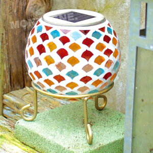 ソーラーガーデンライト 置き型 防水 屋外 LED 電球色 カレード ガーデンライト モザイクガラス IPX3 防雨形 自動点灯 照明 庭 おしゃれ (ブルー)